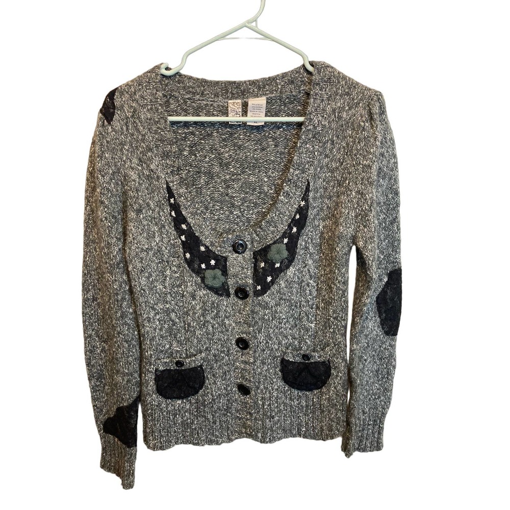 💜5/$25-Buckle Patchwork Cardigan Sweater Long Sleeve Embroidered Floral